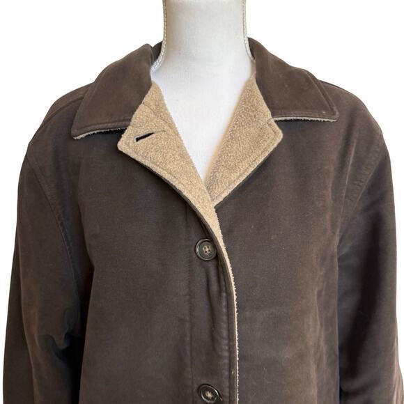 Eddie Bauer Jacket Coat Womens Cotton Large Brown Barn Shacket Polartec Lined - Picture 2 of 9